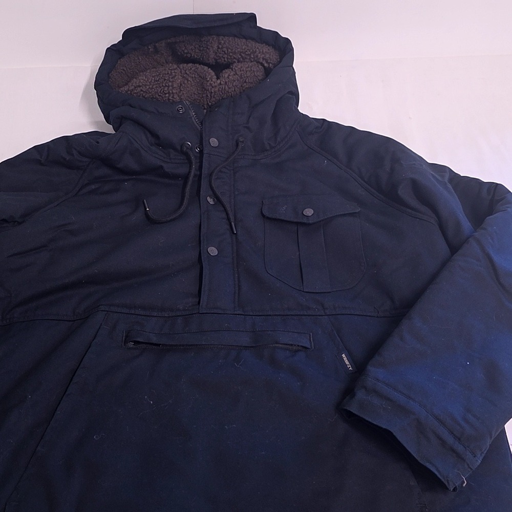 Qilo WRMFZY Anorak Jacket Mens XL Black Sherpa Lined Canvas Pullover Ski Coat